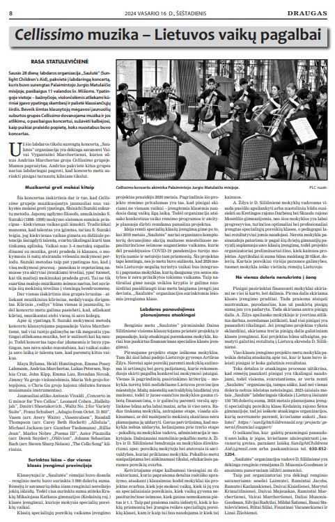 "Cellissimo" cello concert helps children in Lithuania
