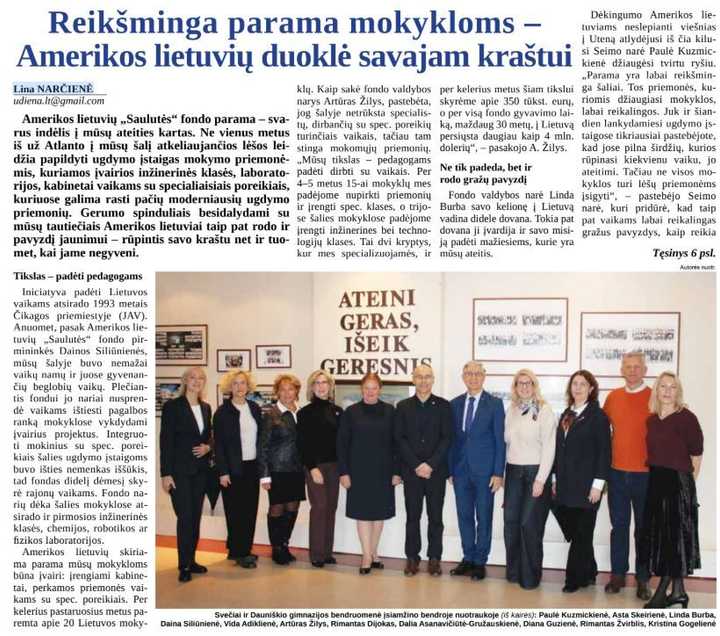 Significant support for schools – Lithuanian Americans’ tribute to their homeland