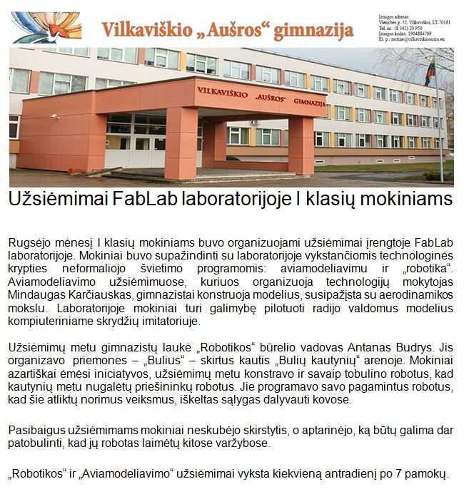 Recent activities at the "Fab Lab" in Vilkaviskis, Lithuania - sponsored by Sunlight Children's Aid